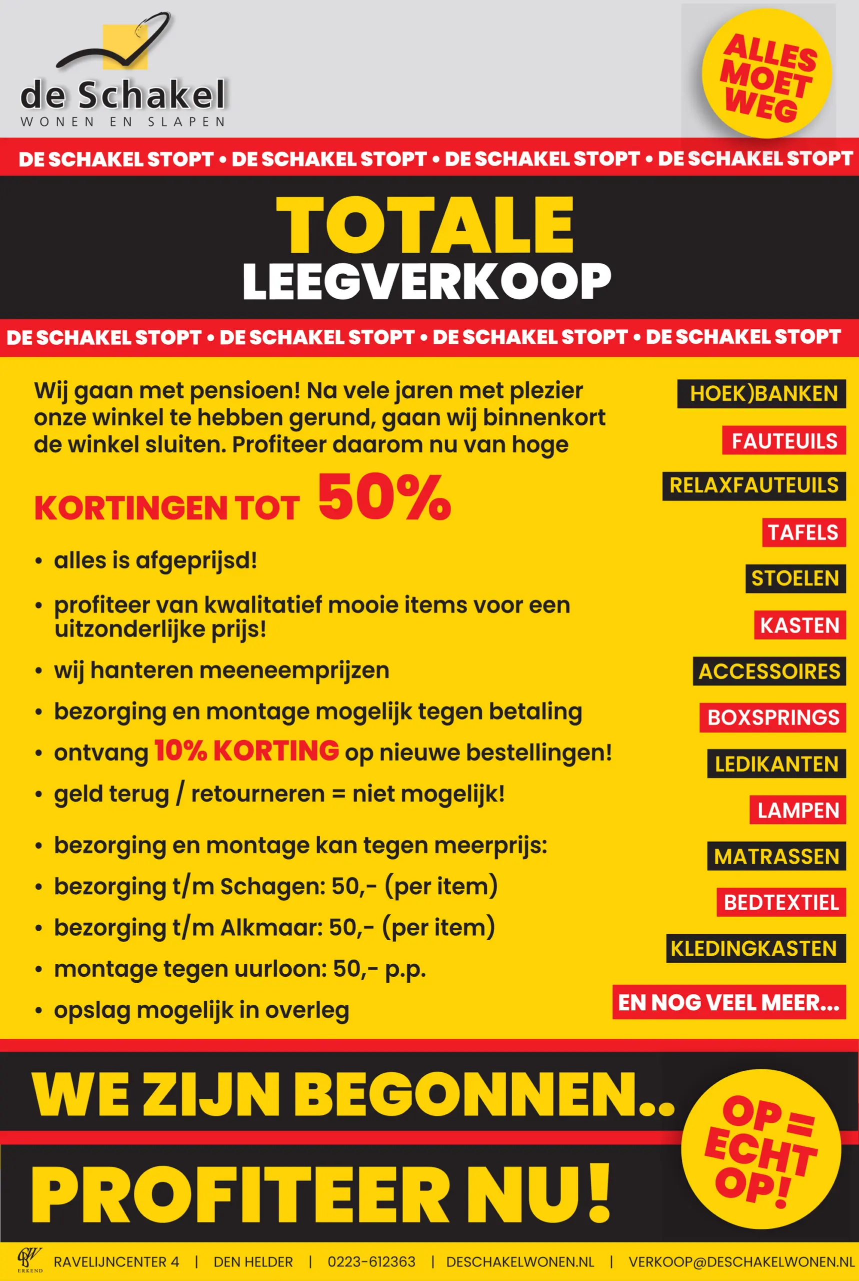 Advertentie leegverkoop hele pagina 265x395mm vanaf 8 sept