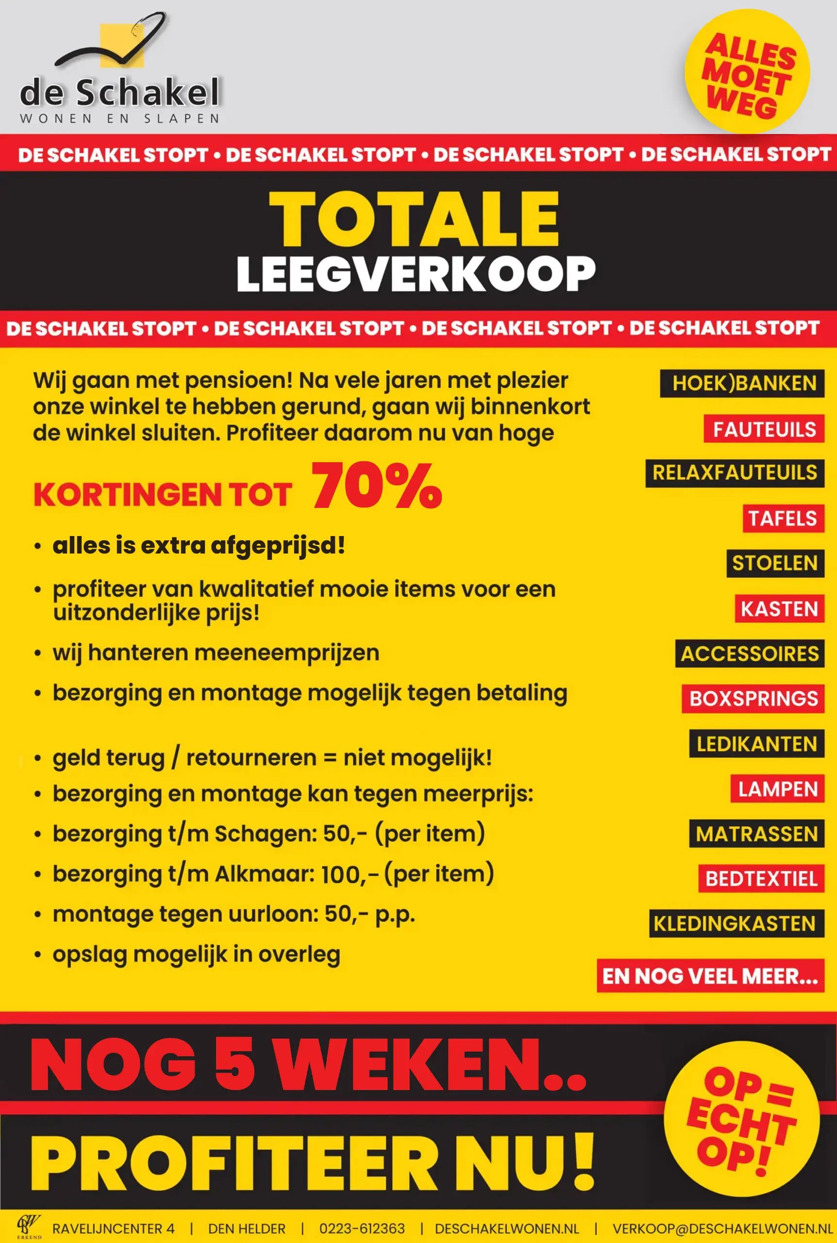 Leeg verkoop nog 5 weken